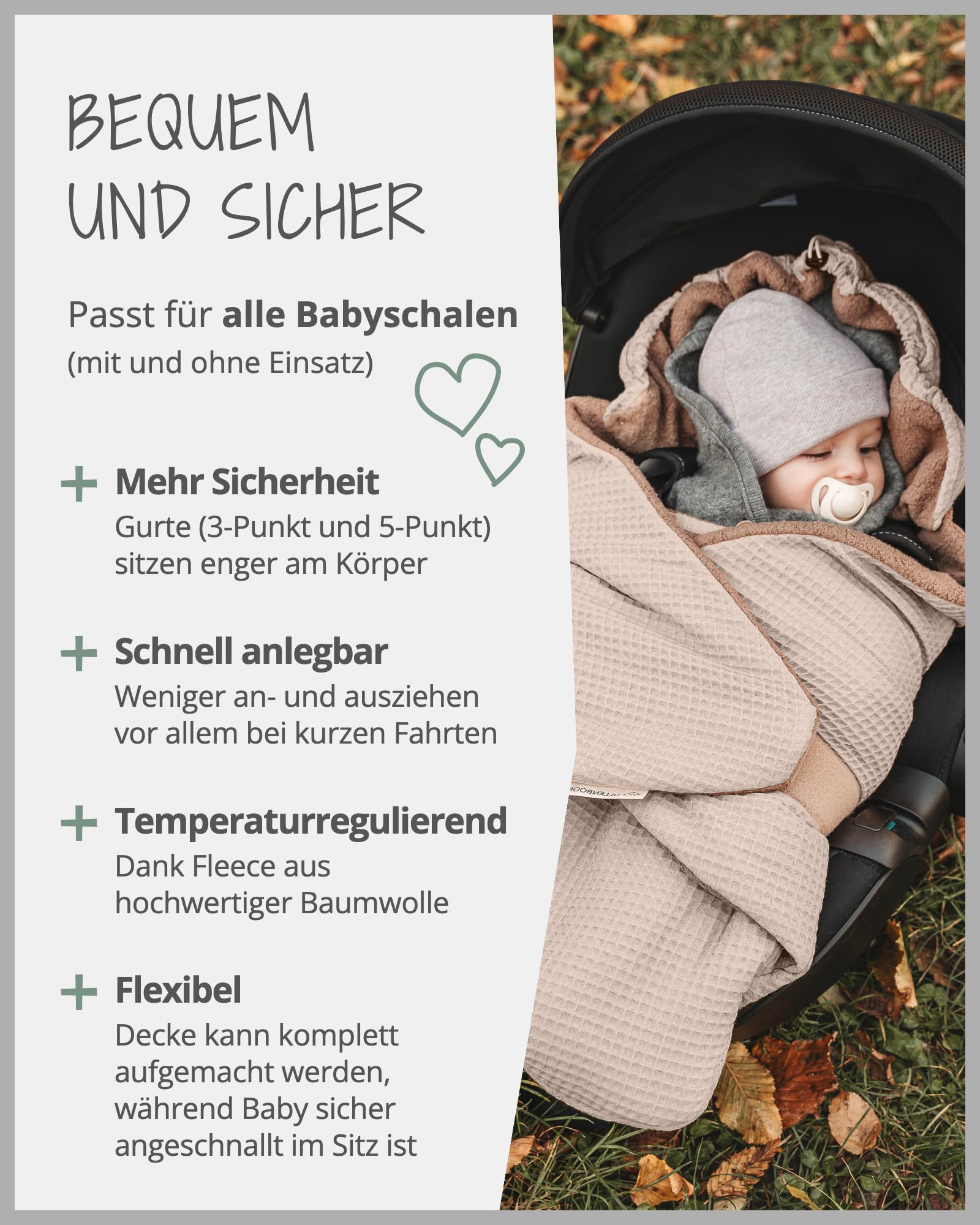 ULLENBOOM Einschlagdecke Babyschale, 100% OEKO-TEX Materialien, Sand (Made in EU) - Babydecke für Kindersitz oder Kinderwagen, kuschelige Decke für Babys, Ideal für Herbst und Winter