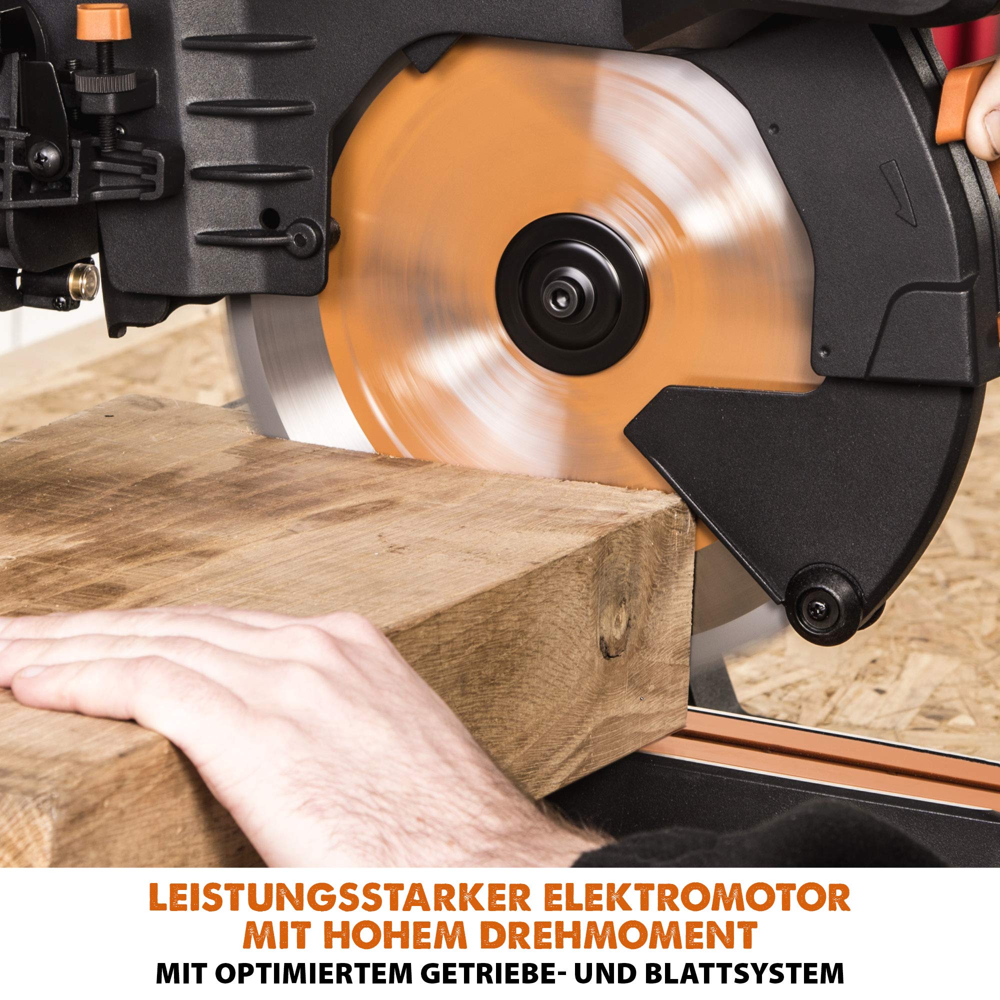 Evolution Doppelgehrungssäge Schiebe-Kapp- und Gehrungssäge R255SMS-DB+ | 2000 W, 300 mm Gleitfunktionalität, Schrägschnitt, Gehrungswinkeln | Ø 255 mm HM / TCT Sägeblatt für Multimaterialschnitt