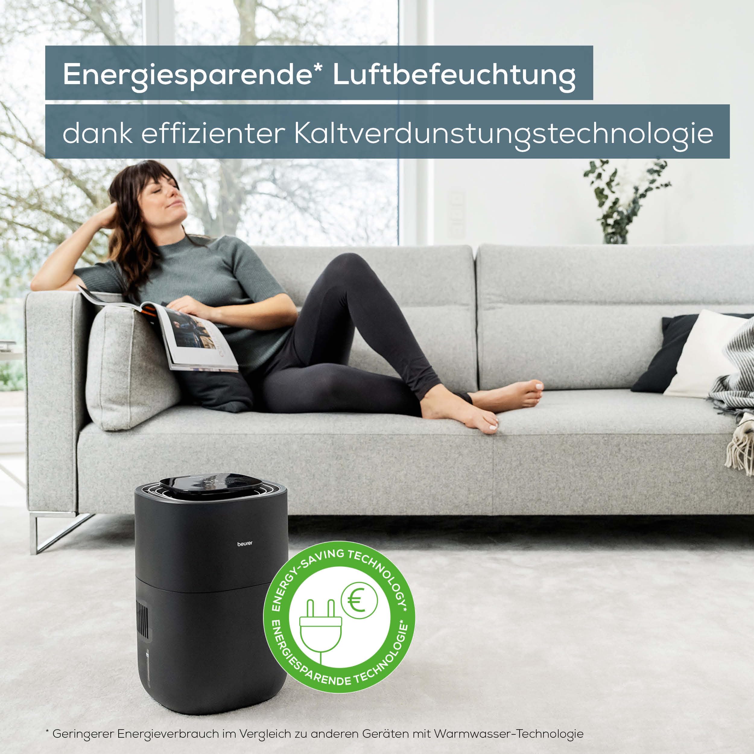 Beurer LB 200 Luftbefeuchter mit energieeffizienter Kaltverdunstungstechnologie, hygienische konstante Befeuchtung der Luft, mit Filtertrocknungsfunktion, 3 Befeuchtungsstufen, für Räume bis ca. 30m²