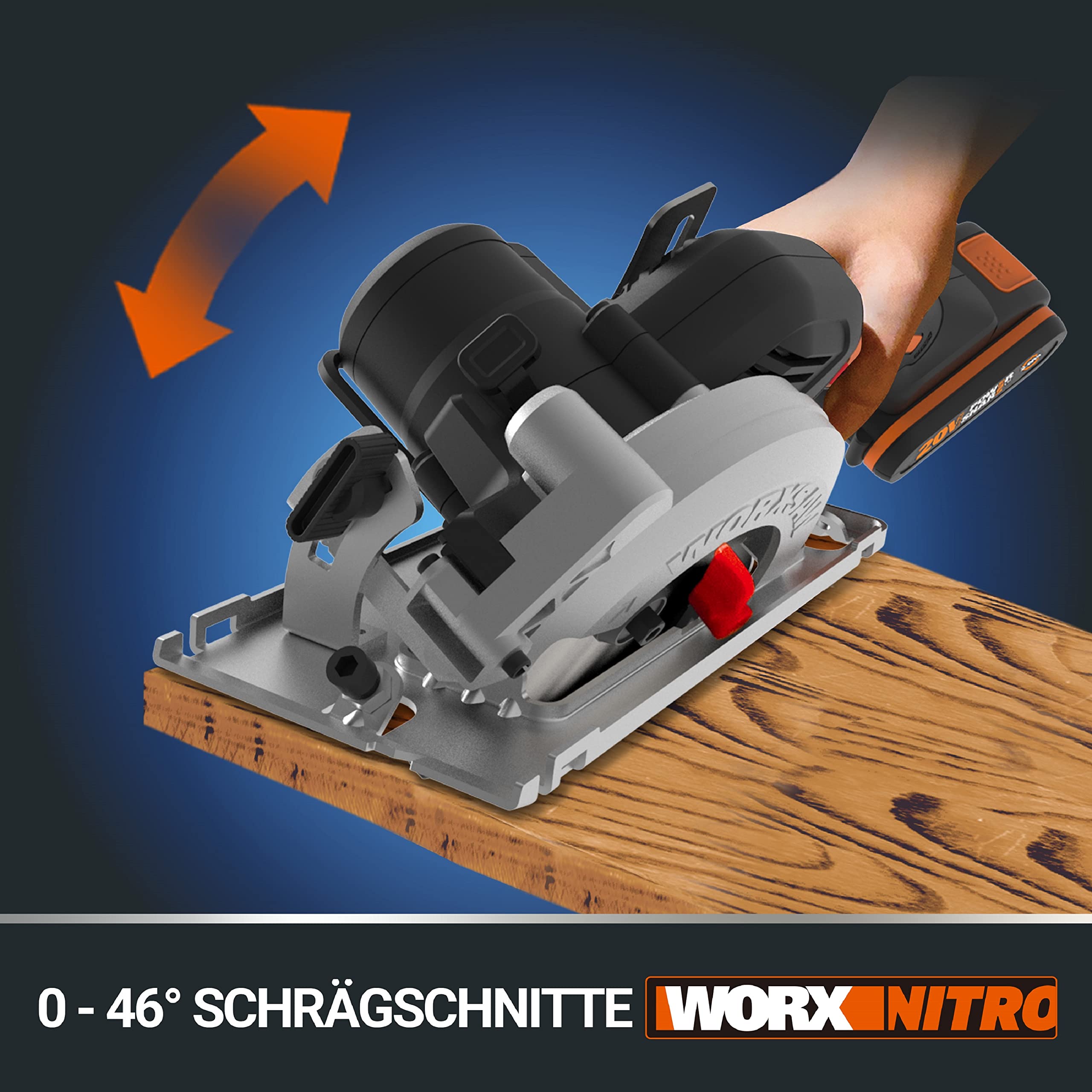 WORX Nitro WX531.9 Akku Kreissäge 20V – Leistungsstarke Bürstenlose Kreissäge für exakte, gerade Schnitte – Schneidet mühelos Holz, Metall, Fliesen & Plastik – ohne Akku & Ladegerät