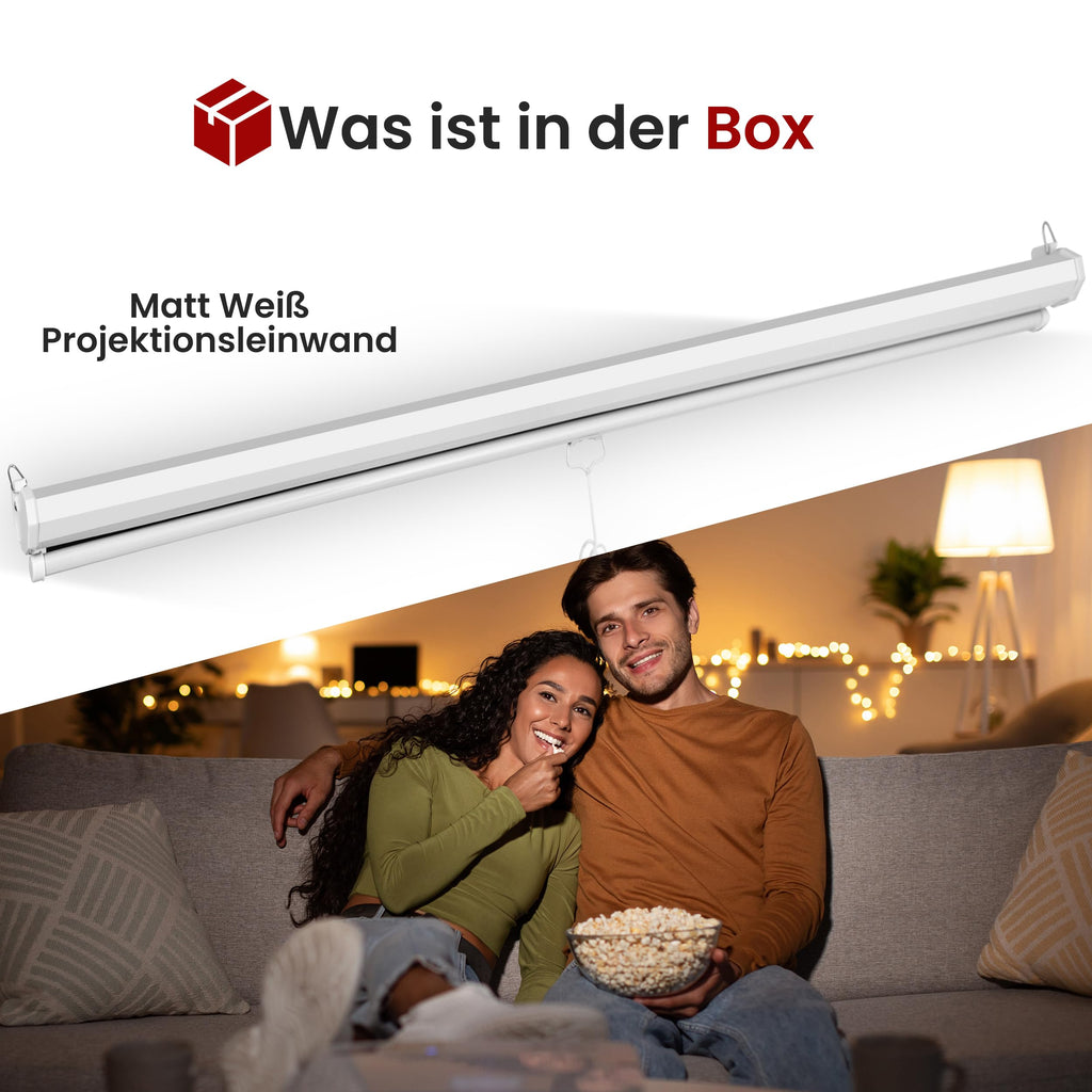 Pyle Beamer Rollo-Leinwand, 72 Zoll, 144x107 cm 4:3, Full-HD & 4K-kompatibel, Ausziehbar, Projektor- Leinwand für Wand/Decke, ideal für Heimkino & Präsentationen
