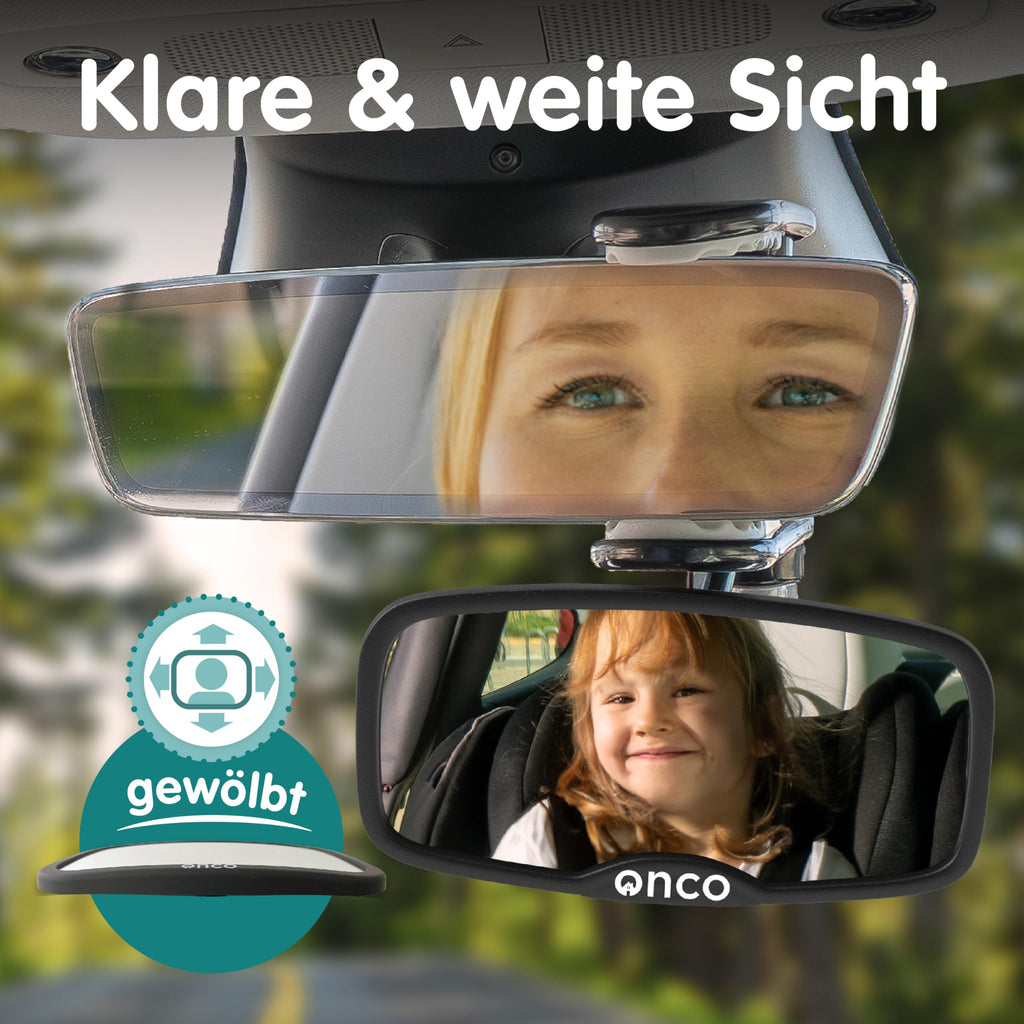 Onco Clip-On Autospiegel Baby Rücksitz - 100% Bruch- und Rüttelsicherer Baby Autospiegel für Nach Vorne Gerichtete Kindersitze, Spiegel Auto Baby Rückbank, Rückspiegel Auto, Auto Spiegel für Baby