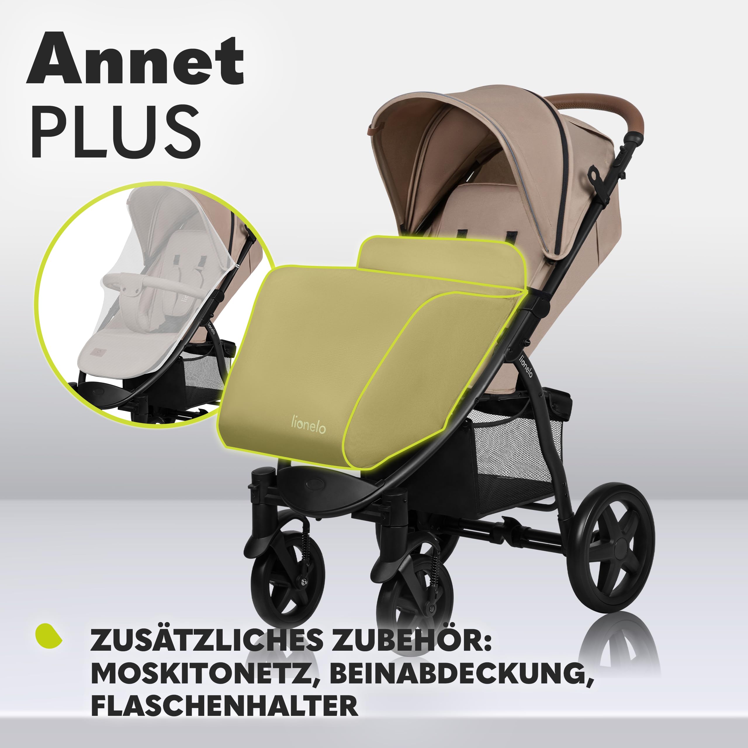 LIONELO Annet Buggy bis 22 kg mit Liegefunktion, Kinderwagen klein zusammenklappbar mit Zubehör, Eva-Schaum-Räder, Moskitonetz, Fußdecke Getränkehalter, Korb
