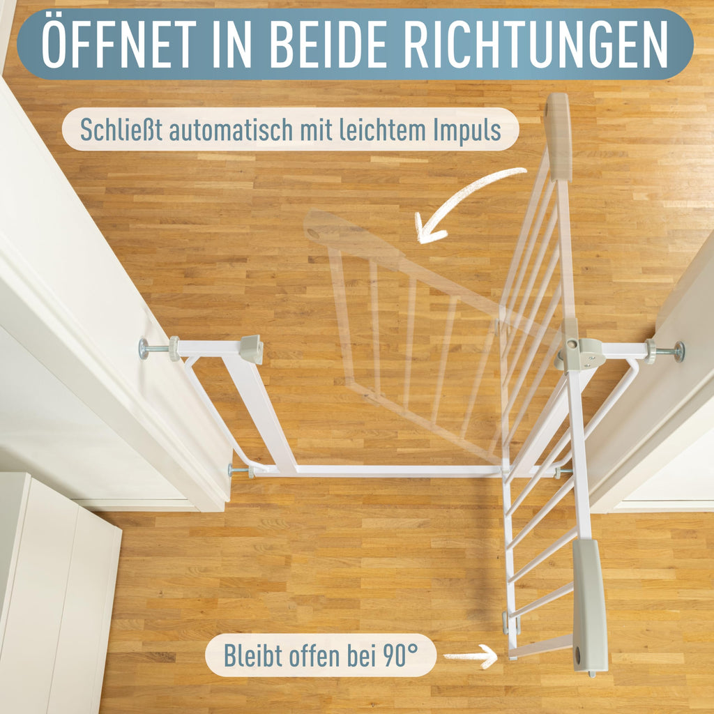 IB STYLE Türschutzgitter Berrin 105-115 cm - Treppenschutzgitter für Kinder, Klemmgitter für Hunde,Ohne Bohren, Weiß Grau