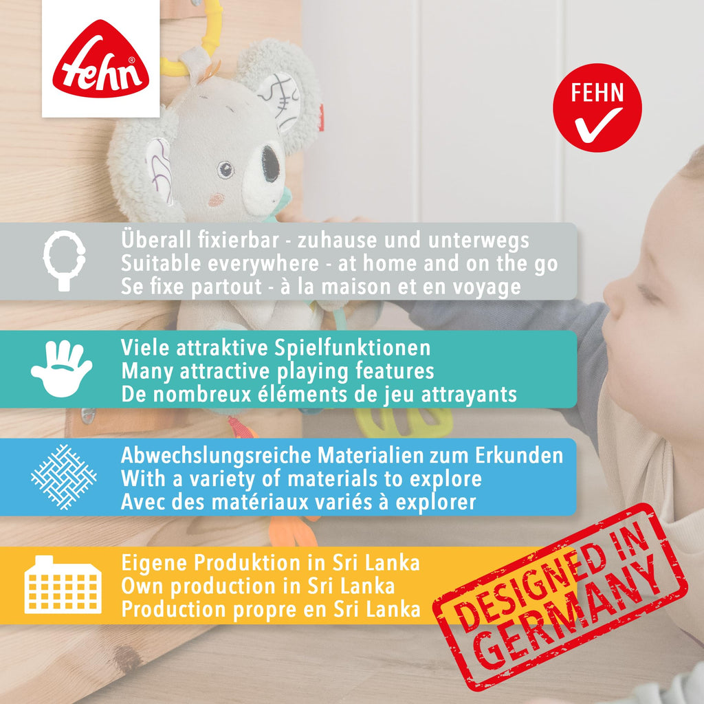 Fehn Activity-Spirale Maus – Motorikspielzeug mit Lernfunktionen zum Tasten, Fühlen, Spielen – Stoff-Spirale fördert Greifen, Tastsinn & Motorik – für zuhause & unterwegs, für Babys ab Geburt