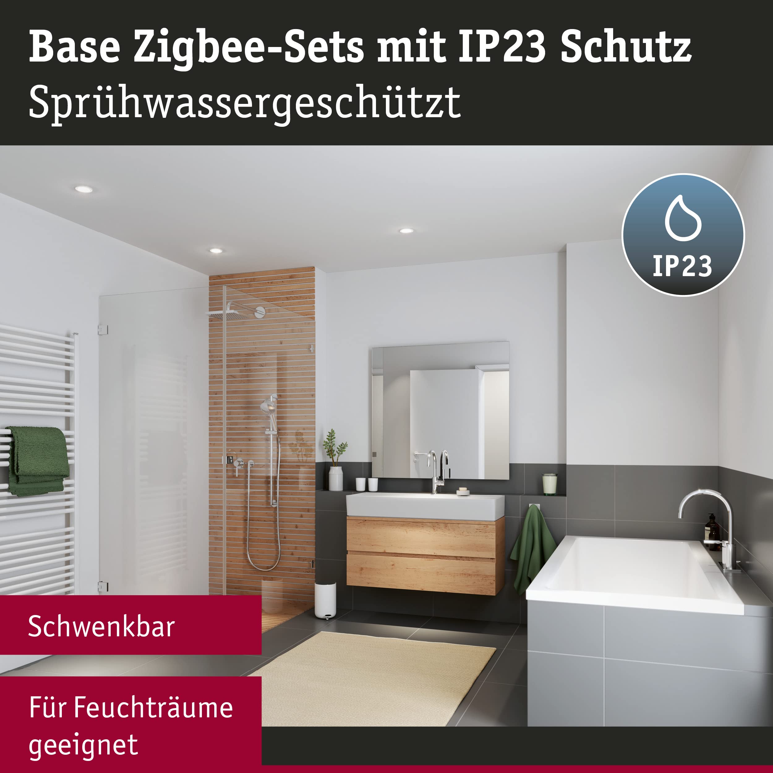 Paulmann 92465 LED Einbauleuchte Base Smart Home Zigbee Basisset schwenkbar rund 230V 3x4,9W 3x430lm dimmbar 90mm Schwarz matt Metall 3000K
