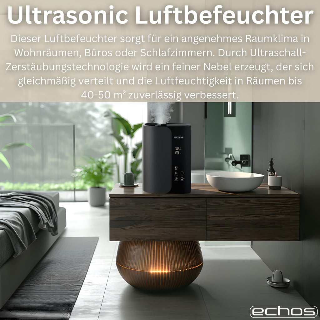 Steinborg® Luftbefeuchter 5 Liter Ultraschall Vernebler mit Fernbedienung Luftreinigungsgerät Luftreiniger Hygrometer LED-Touch-Display ultra leise leistungsstark 350ml/h Öl Aroma Fach Timer Auto-Stop