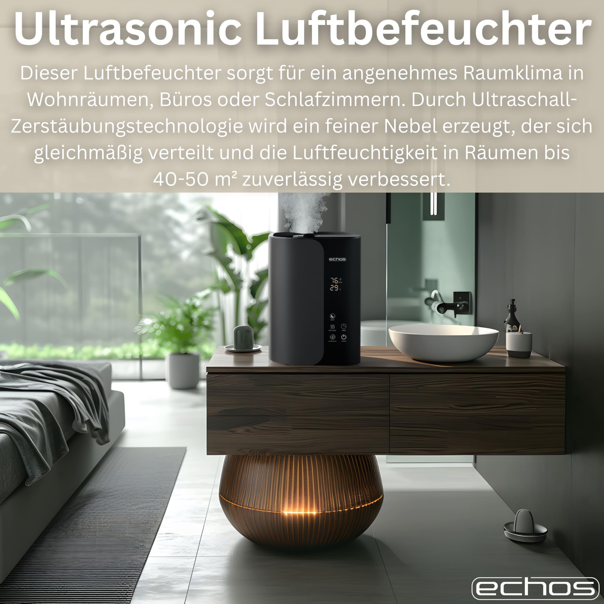 Steinborg® Luftbefeuchter 5 Liter Ultraschall Vernebler mit Fernbedienung Luftreinigungsgerät Luftreiniger Hygrometer LED-Touch-Display ultra leise leistungsstark 350ml/h Öl Aroma Fach Timer Auto-Stop