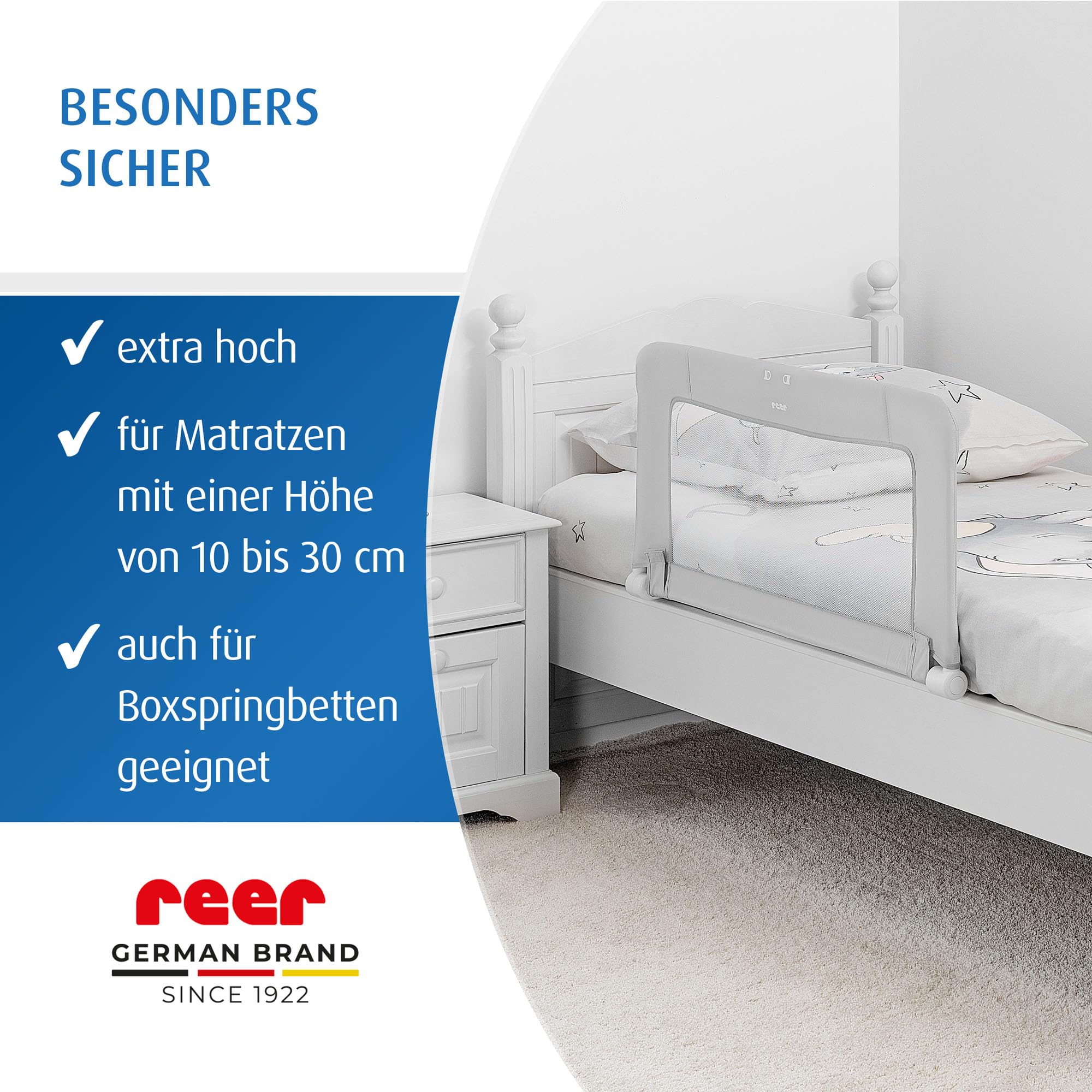 Reer ByMySide, Rausfallschutz fürs Babybett, 150x50 cm Länge, für Betten von 180 - 210 cm, grau