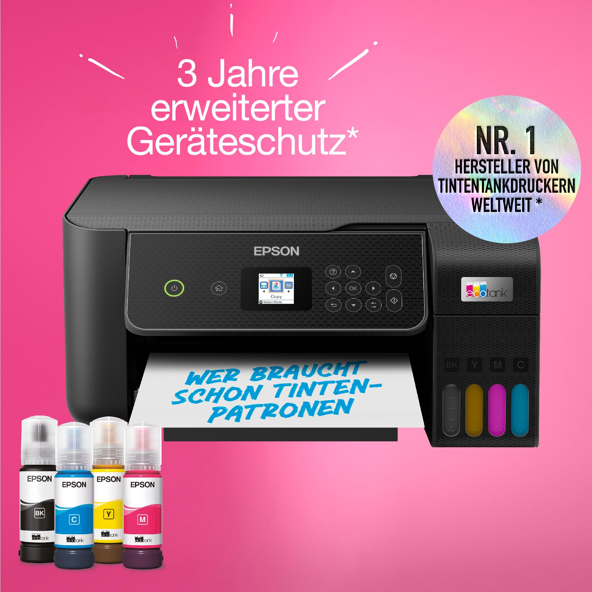 Epson EcoTank ET-2870 A4-Multifunktions-Wi-Fi-Tintentankdrucker, mit einem im Lieferumfang enthaltenen Vorrat an Tinten bis zu 3 Jahren