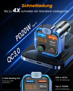 LENCENT 38W FM Transmitter Auto Bluetooth V5.3, Radio Deep Bass Musik Schnelles Autoladegerät Zigarettenanzünder, KFZ Bluetooth Adapter Freisprechanlage, Noise Cancelling Mikrofon, Lichtschalter