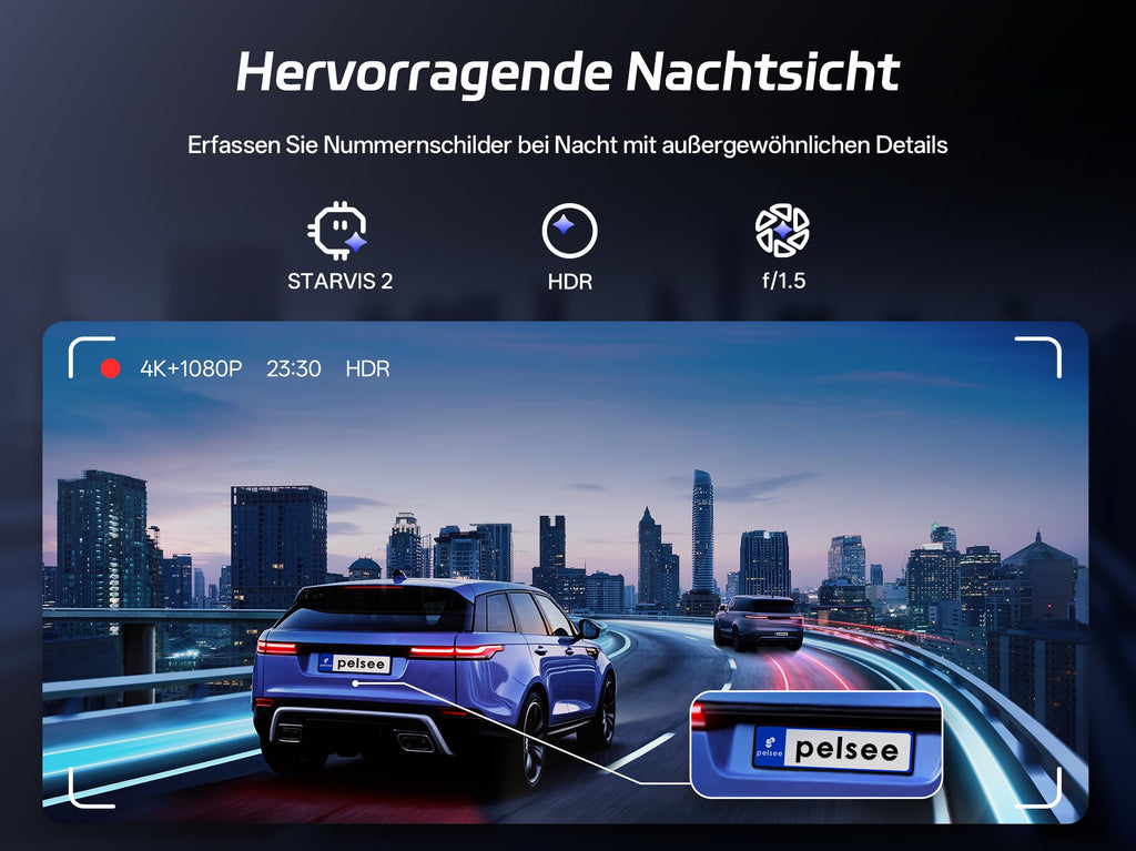 Pelsee S12 Pro 12" Spiegel Dashcam Mit STARVIS 2 Sensor, 4K Dashcam Auto Vorne Hinten Mit 5,8 GHz WiFi, Touchscreen Rückspiegel Rückfahrkamera Mit ADAS & BSD, GPS, Farb-Nachtsicht, 64GB Karte