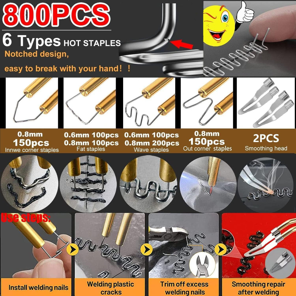 220W Kunststoff Schweißgerät 2-in-1 Auto Kunststoff Reparatur Set mit 800PCS Schweißnagel&64Stk 8 Typen Schweißstäbe, Kunststoff Schweißen Auto Kunststoff Reparaturset für Reparatur Auto Stoßstangen