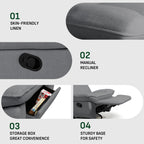 Softa Entspannungssessel, Manueller Schaukelstuhl mit verstellbarer Fußstütze, Seitentaschen, gepolsterte Sitzfläche und Rückenlehne, bequemer Liegesessel für das Wohnzimmer, Grau