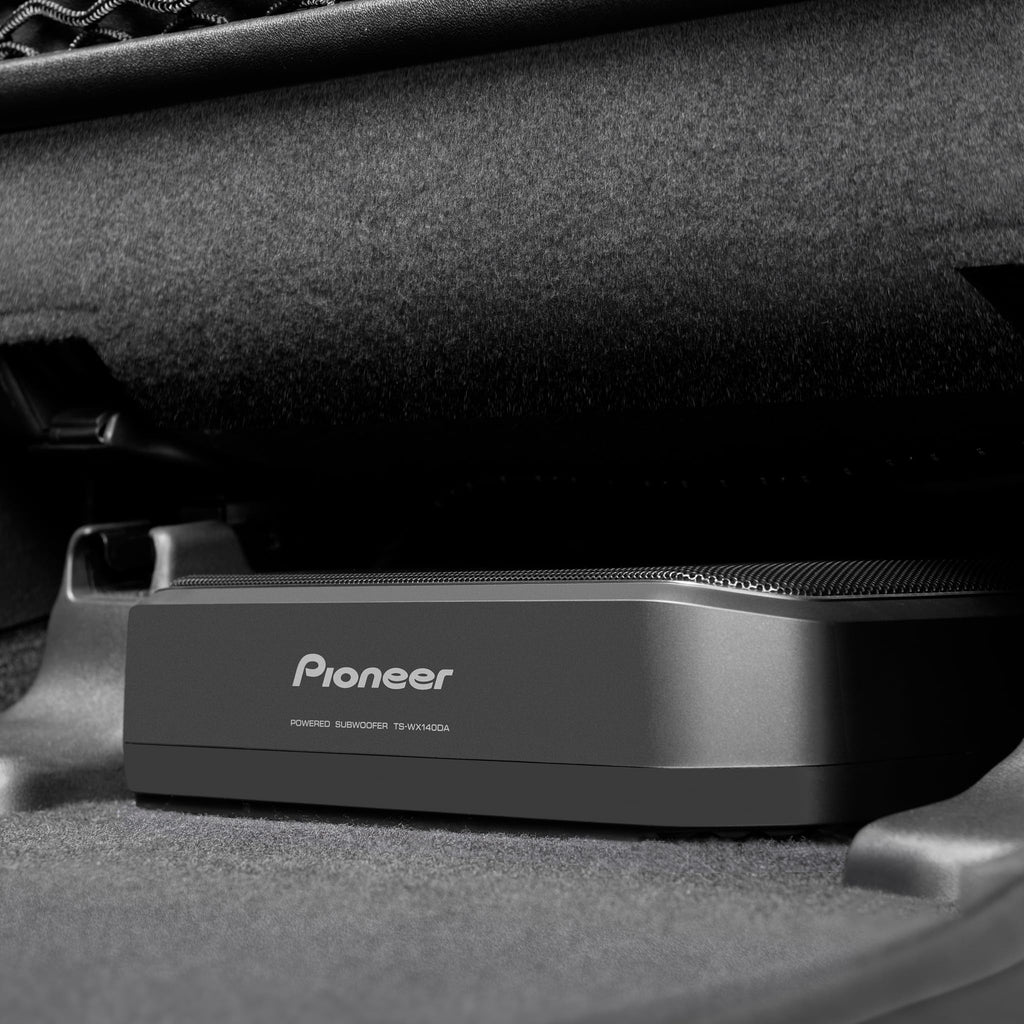 PIONEER TS-WX140DA Aktivsubwoofer, leistungsstarker Gehäuse Subwoofer mit 170 W Maximalleistung, 20 x 13 cm Subwoofer in MDF Gehäuse, IMPP Membran, schwarz, Kabelfernbedienung (5m Zuleitung)