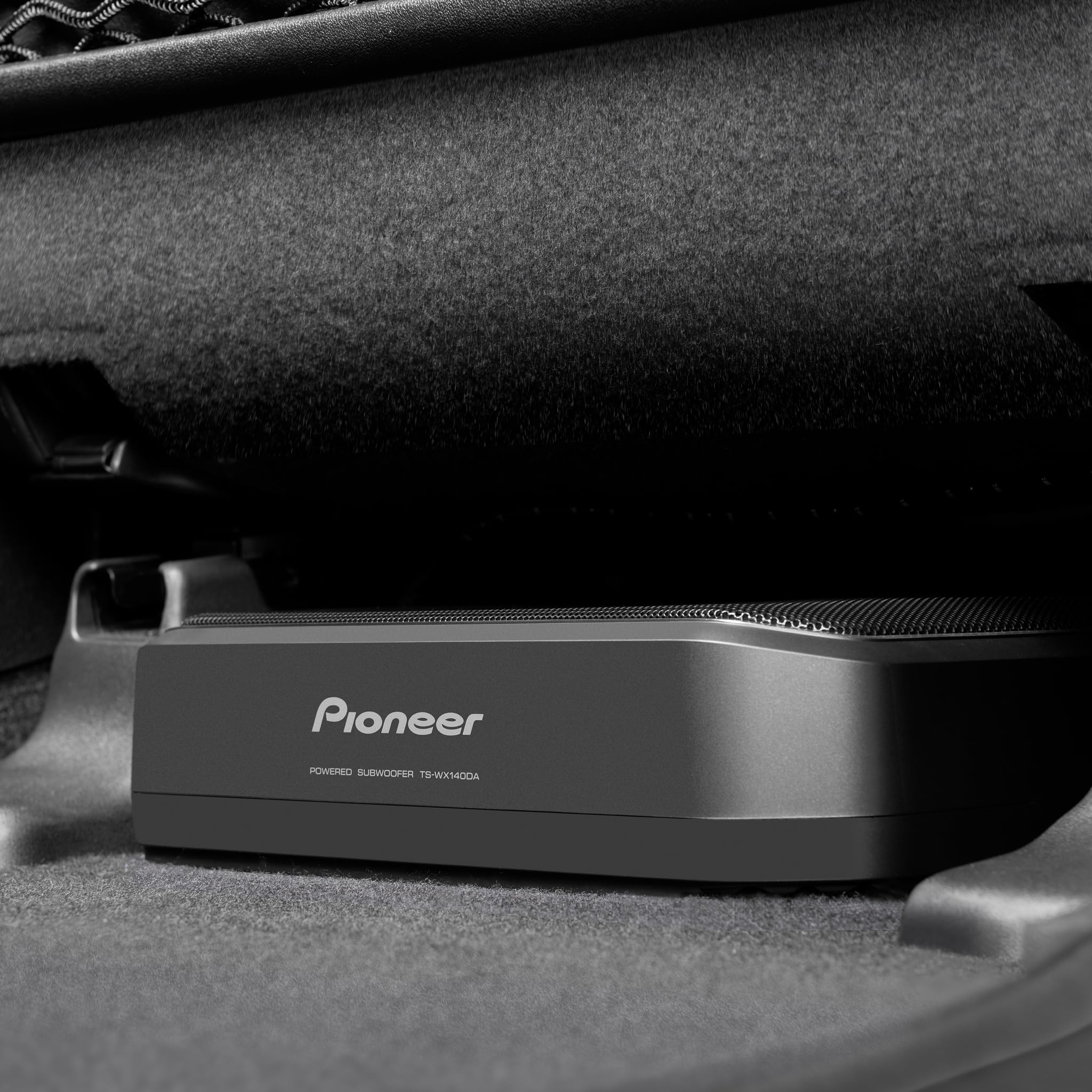 PIONEER TS-WX140DA Aktivsubwoofer, leistungsstarker Gehäuse Subwoofer mit 170 W Maximalleistung, 20 x 13 cm Subwoofer in MDF Gehäuse, IMPP Membran, schwarz, Kabelfernbedienung (5m Zuleitung)