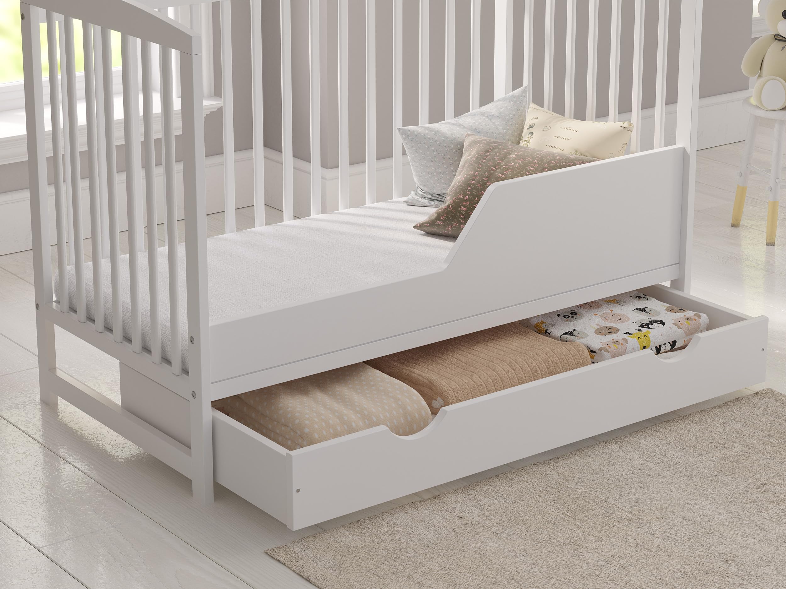 Love For Sleep Babybett Beistellbett 120x60cm mit Schaumstoffmatratze Weiß Jacob Kinderbett Baby Bett Holz - Kinderbett Babybett, Mitwachsend Gitterbett Baby Bed