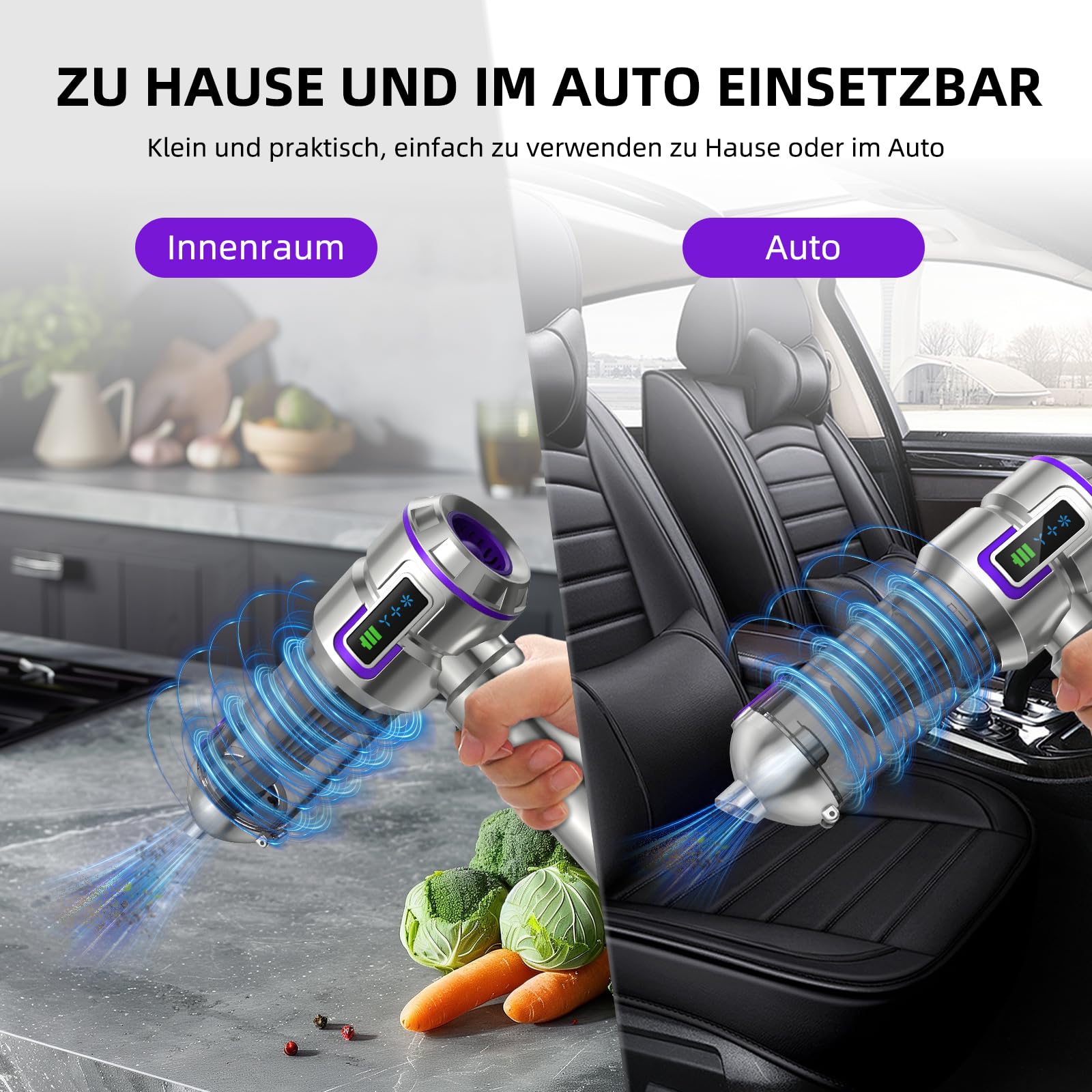 Botatio Handstaubsauger Kabellos 25000Pa 4in1 Mit Bildschirm Selbstentleerung HaushaltBüroAuto