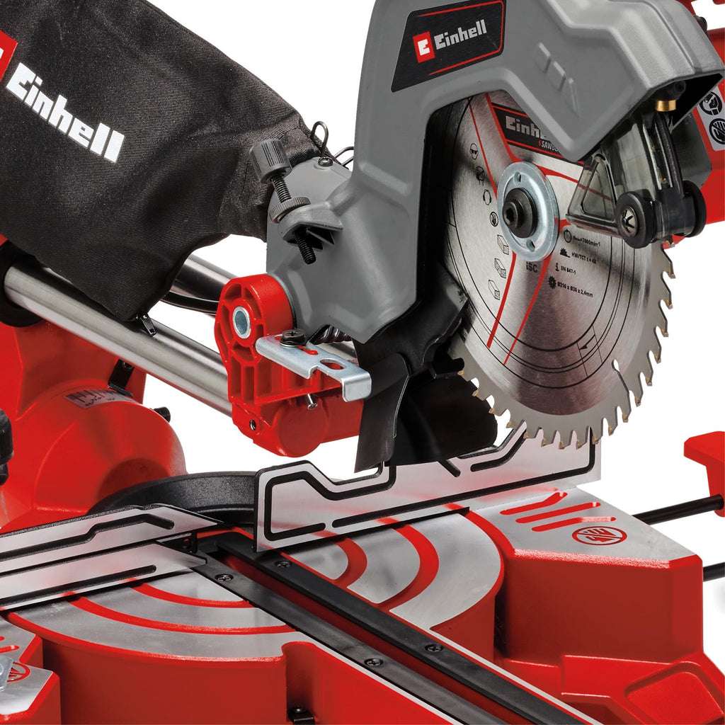 Einhell Zug-Kapp-Gehrungssäge TC-SM 216 (1600 W, max. 65 mm x 305 mm Schnitttiefe/-breite, Ø 216 mm Sägeblatt, Zugfunktion, Drehtisch mit Schnellverstellung, Laser)