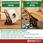 ATHLON TOOLS Treppensteiger-Sackkarre klappbar 150kg TÜV geprüft – Stahlrahmen mit TPR-Rädern, große Räder leichtgängig & stoßarm, platzsparend zusammenklappbar