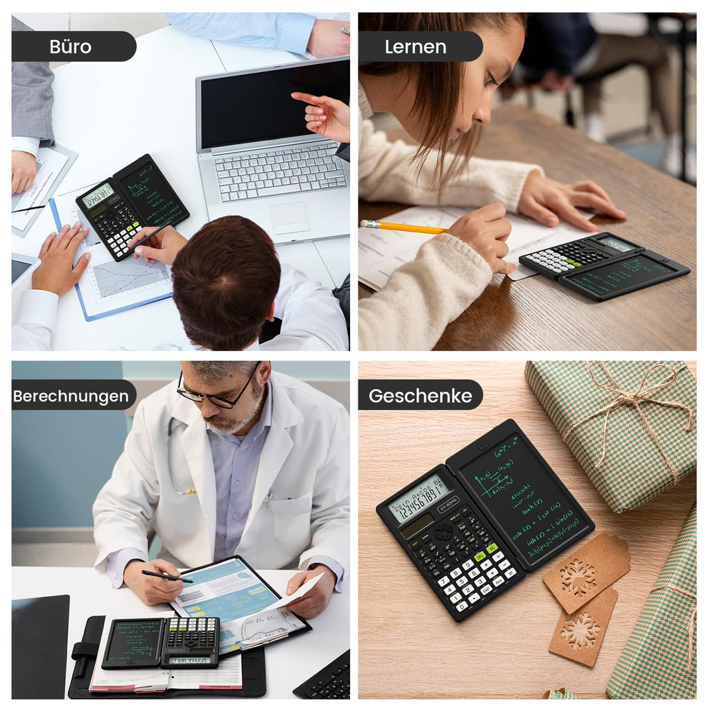 NEWYES Wissenschaftlicher Taschenrechner, 82MS Ingenieurrechner mit Schreibtablett und Stift, 240 Funktionen, 2-zeiliges Display, Mittel- und Oberschulbedarf, Schwarz