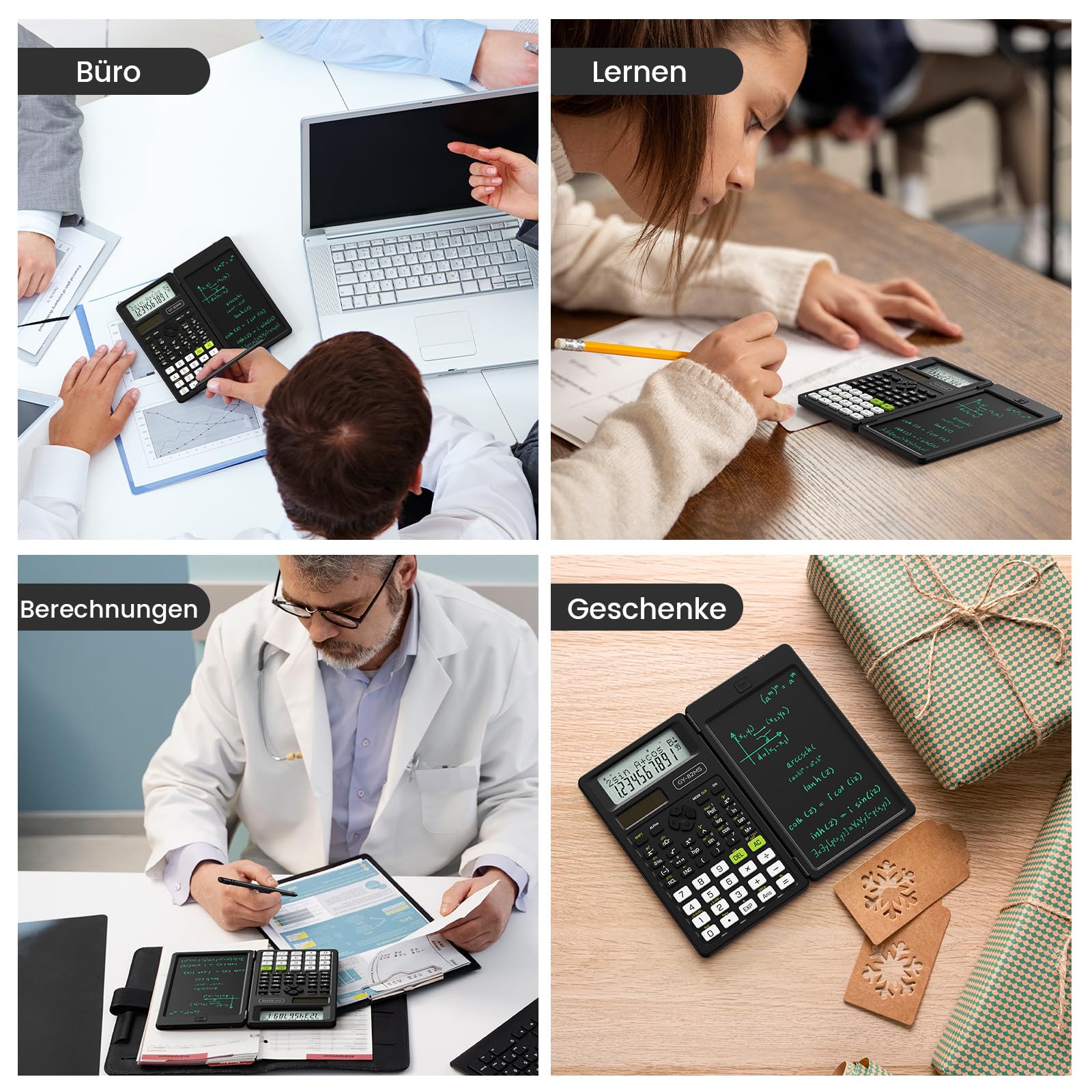 NEWYES Wissenschaftlicher Taschenrechner, 82MS Ingenieurrechner mit Schreibtablett und Stift, 240 Funktionen, 2-zeiliges Display, Mittel- und Oberschulbedarf, Schwarz