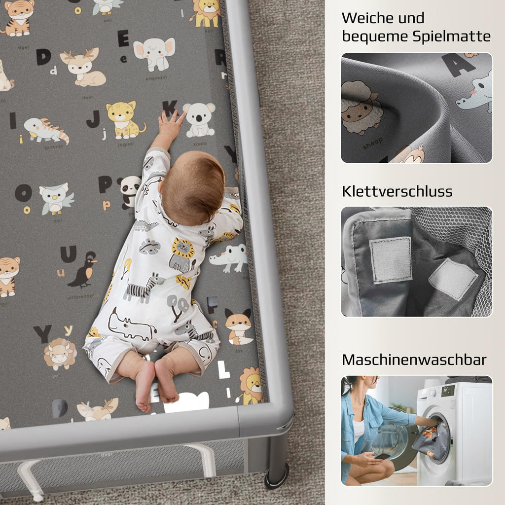laufstall baby faltbar mit Matte,127x127,zusammenklappbarer Laufstall für Babys und Kleinkinder,Sicherheitslaufstall für Kinder im Innen-und Außenbereich,tragbarer Reiselaufstall und 50 Ozeanbällen