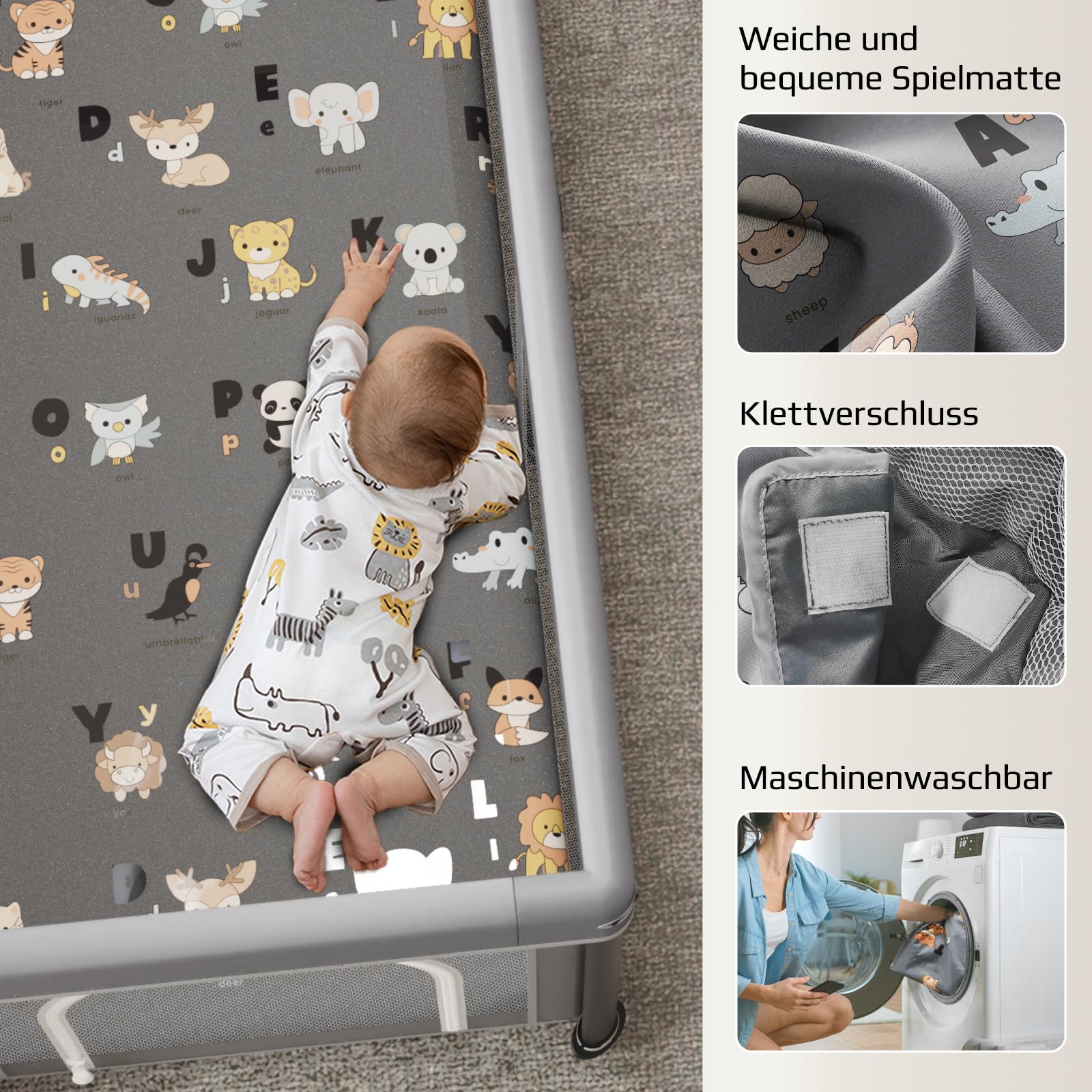 laufstall baby faltbar mit Matte,127x127,zusammenklappbarer Laufstall für Babys und Kleinkinder,Sicherheitslaufstall für Kinder im Innen-und Außenbereich,tragbarer Reiselaufstall und 50 Ozeanbällen