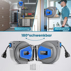 Himimi Automatik Kabeltrommel 15m + 1m 1500W ~ 3000W Kabelaufroller Automatisch Stromtrommel Schlauchaufroller, Verlängerungskabel außen Wandmontage, Überlastschutz, Wand Deckenmontage, 180° drehbar