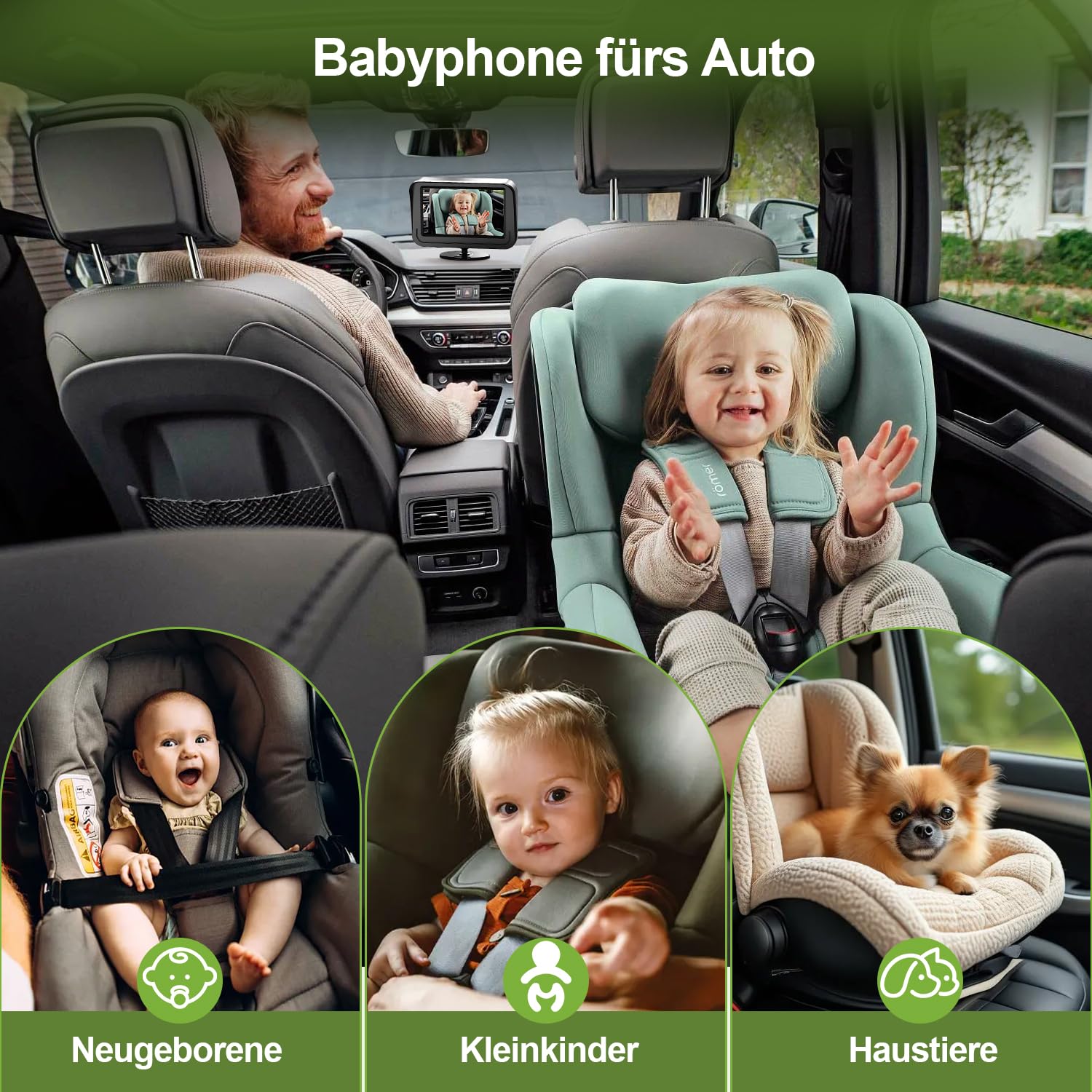 FNITAER Baby Kamera Auto mit 4.3" Display, Spiegel auto baby rückbank 1080P,Babyautospiege mit HD Nachtsicht und 120°-Betrachtungswinkel,Auto-Babyphone einfache Installation Cigarette Lighter,Schwarz