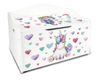 Leomark Kinderbank Hölzerne - Unicorn - Kindertruhenbank, Behälter für Spielzeug, Truhe für Kinderzimmer, Höhe: 46 cm