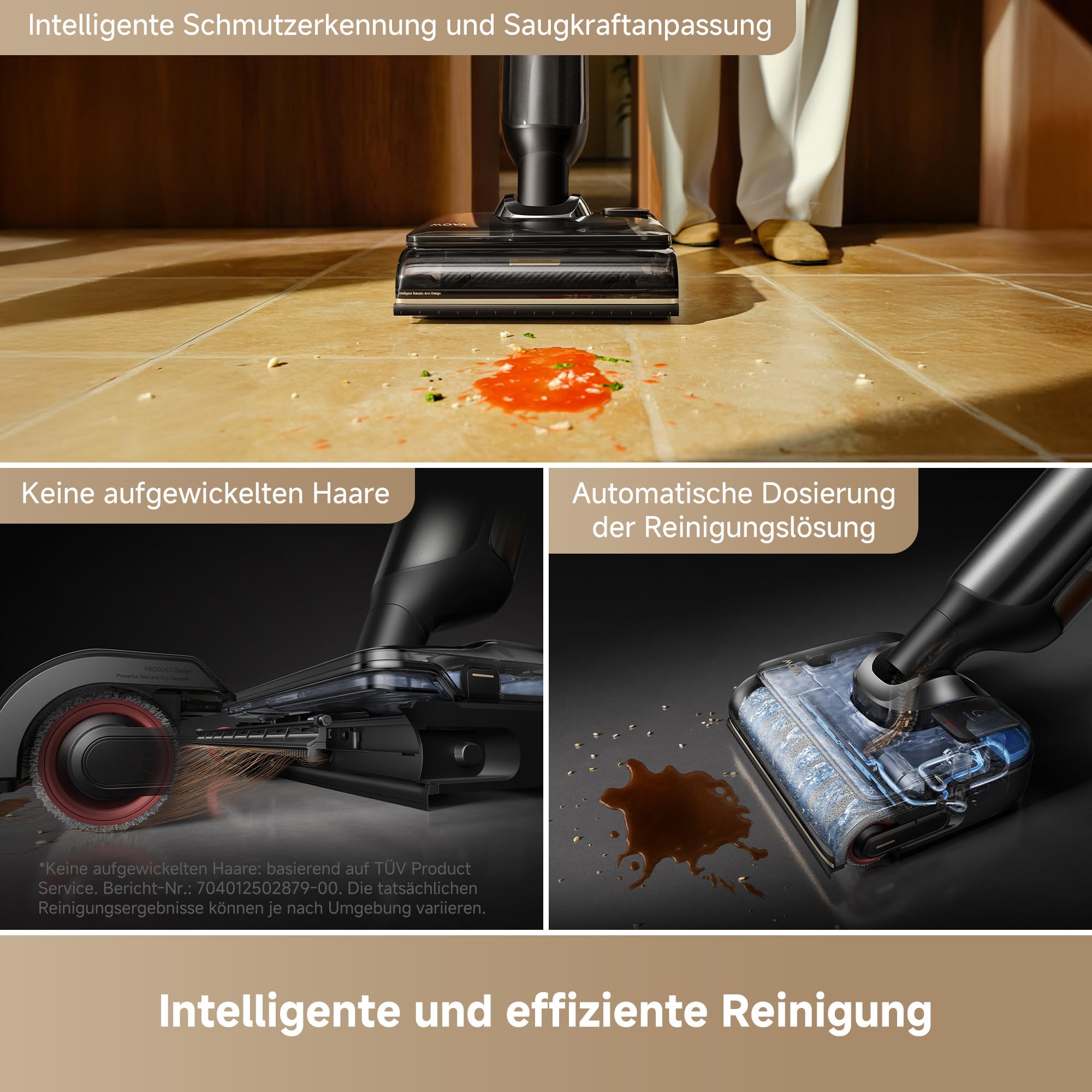 Mova M50 Ultra Nass- und Trockensauger, 22.000Pa, Roboterarm 0 Spalt, klappbarem und Ausziehbarem Griff,Antriebssystem für müheloses Gleiten,100°C Bürstenwäsche, 5min 90°C Trocknung