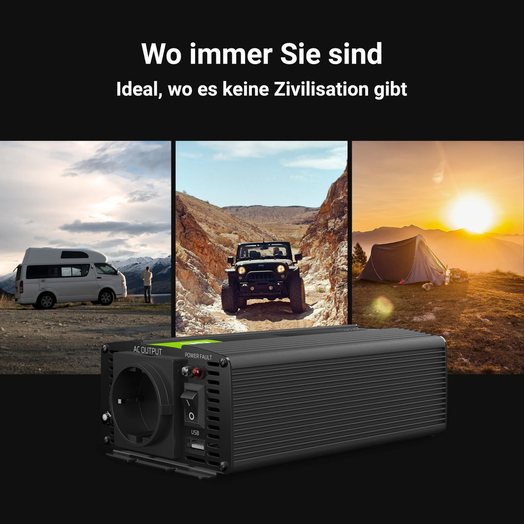 Green Cell 300W/600W 12V auf 230V Reiner Sinus Volt kfz Spannungswandler Wechselrichter Konverter Pure Sine Wave Power Solar Inverter DC AC Umwandler Stromwandler Zigarettenanzünder Steckdose