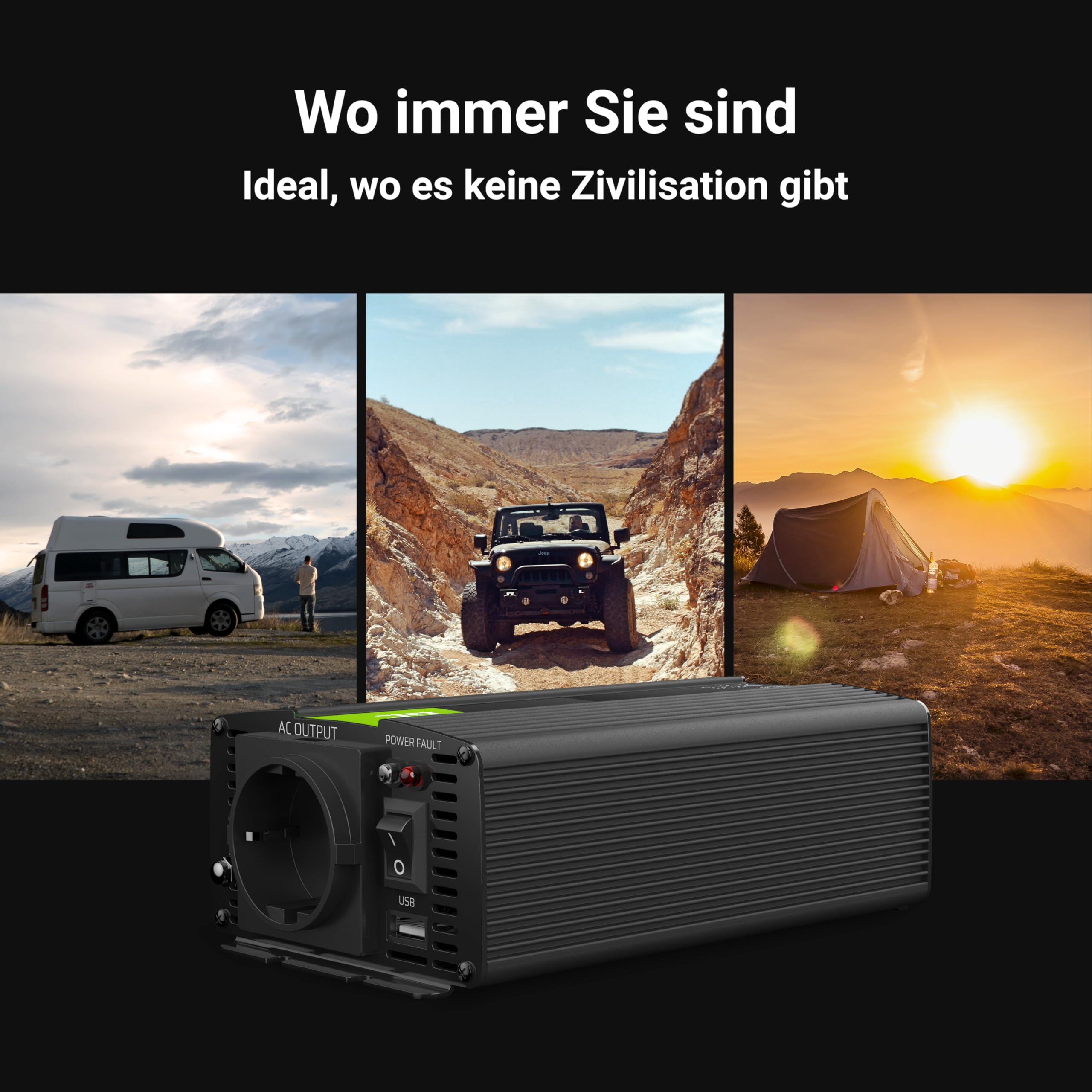 Green Cell 300W/600W 12V auf 230V Reiner Sinus Volt kfz Spannungswandler Wechselrichter Konverter Pure Sine Wave Power Solar Inverter DC AC Umwandler Stromwandler Zigarettenanzünder Steckdose