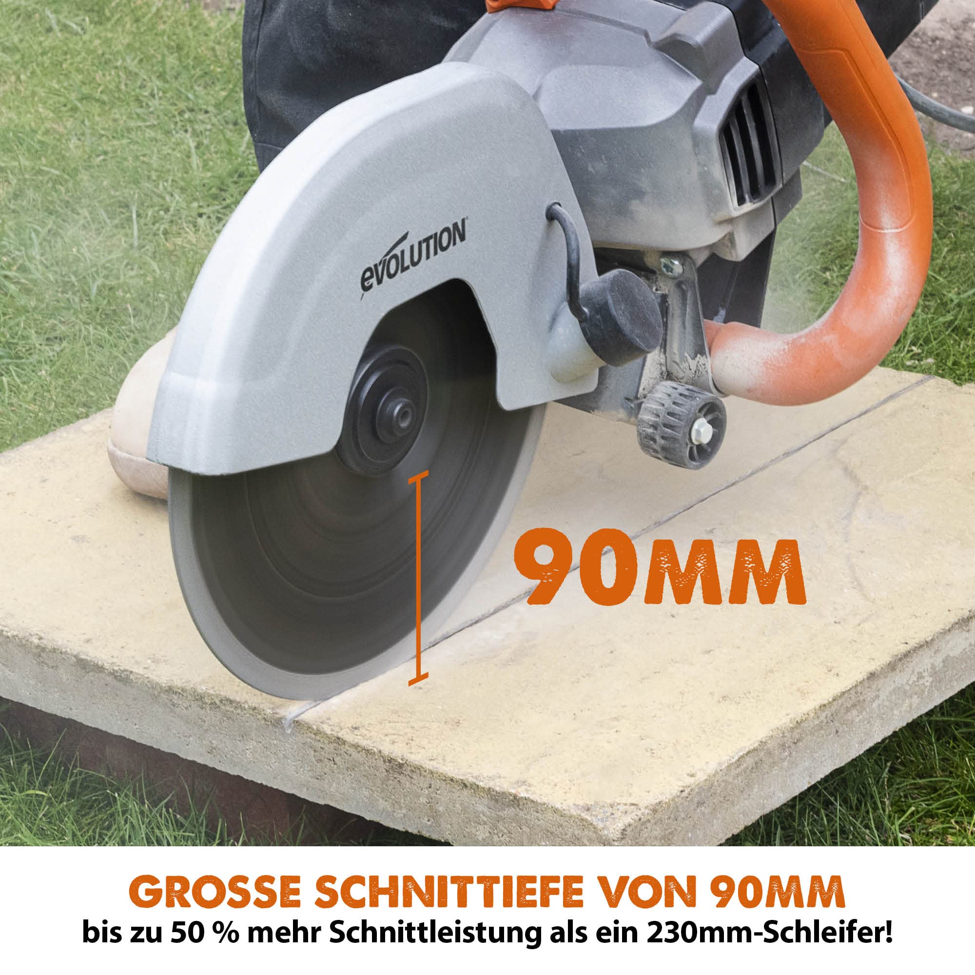 Evolution R230DCT Betonsäge Elektrische Steinsäge 2000W Steinschneidemaschine 230 mm Scheibendurchmesser Sägeblatt Diamantblatt Nicht Enthalten, 90 mm Schnitttiefe, Schneidet Mauerwerk und Beton