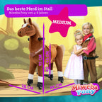 Miweba Pony Amadeus | Reitpferd auf Rollen - Pferd für Kinder - Schaukelpferd - Schaukeltier - Kuscheltier - Spielpferd zum Reiten - Plüschtier - Stofftier - Stehpferd - 4-8 Jahre (M Medium)
