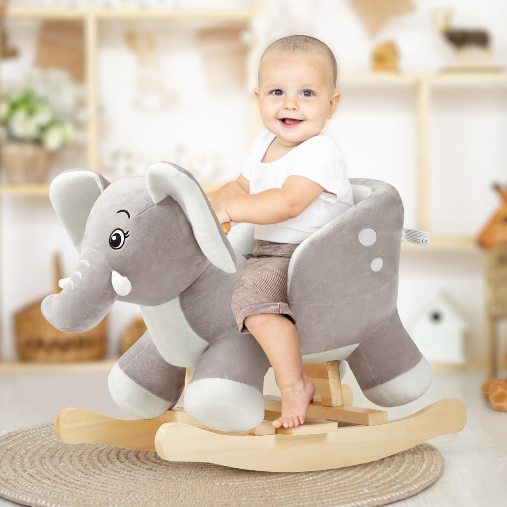 FUNLIO Elefanten Baby Schaukelpferd für Kleinkinder von 6 Monaten bis 3 Jahren, niedlicher Plüsch-Elefant, gefüllter Schaukelstuhl
