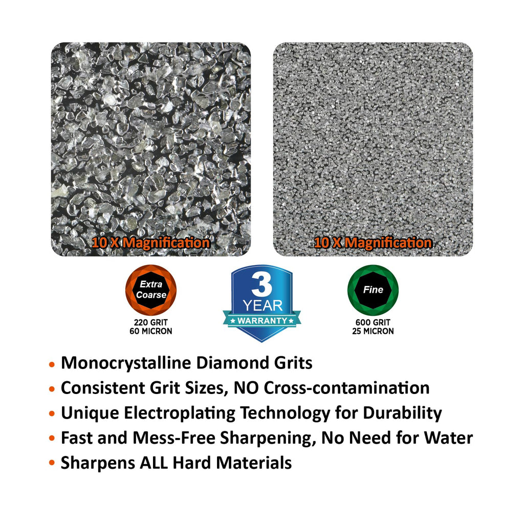 SHARPAL 216N Dual-Grit Diamant Werkzeugschärfer, Mehrzweck-Diamantschärfer Stein Messerschärfer | Mähmesserschleifer | Axt- und Machetenschärfer Grob/Fein 220/400 Körnung