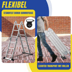 Lospitch 4x3 Mehrzweckleiter, 360cm 7 in 1 Multifunktionsleiter mit 2 plattform, Aluminium Vielzweckleiter mit 2 Transport Rollen bis 150 kg, Arbeitsleiter 12 Stufen, Silber