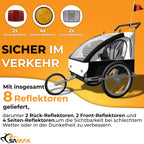 SAMAX Fahrradanhänger Jogger 2in1 Kinderanhänger Kinderfahrradanhänger Transportwagen vollgefederte Hinterachse für 2 Kinder in Weiß/Schwarz - Silver Frame