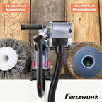 FANZWORK V2 1500 Watt Satiniermaschine zur Renovierung von Oberflächen aller Art, mit Staubsaugung-Anschluss, Drehzahlregelung, Kugelgriff, Stahldraht& Nylon & Schleifpapier Bürste