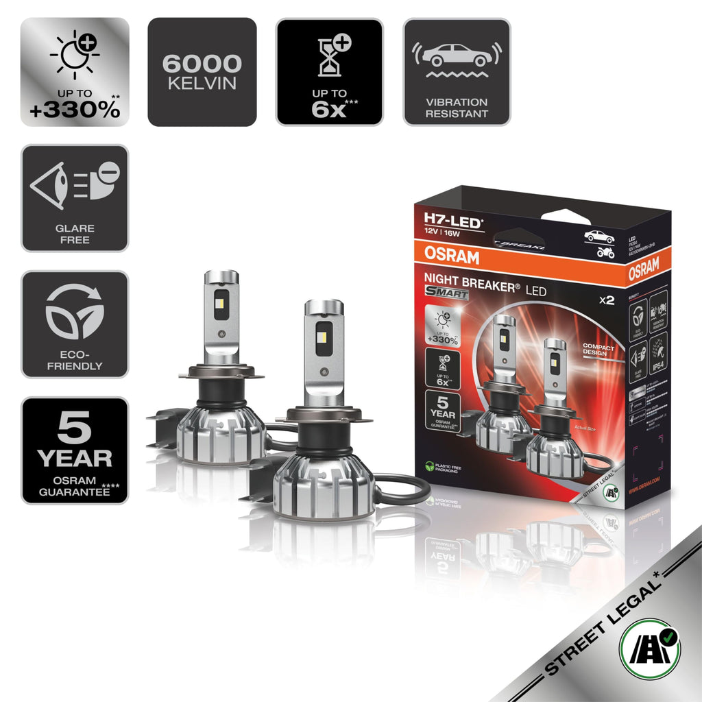 Osram Night Breaker LED Smart H7 HöchsteHelligkeit Straßenzulassungszertifiziert 6000K