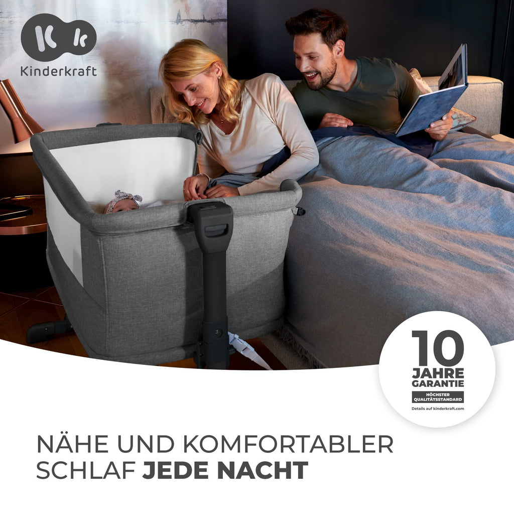 Kinderkraft Neste Grow 3 in 1 Babybett, Beistellbett Baby, Kinderbett ab Geburt für 2 Jahre, mit Matratze Transporttasche Rollen, Höhenverstellung in 5 Stufen, Stahlkonstruktion, Hellgrau