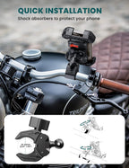 Grefay Motorrad Handyhalterung Handyhalterung Fahrrad [2025 Doppelt Vibrationsgedämpft] Handy Motorradhalterung 360° Drehbar Lenker Halter für iPhone16 15 14 13 12 Pro Max, Smartphone (Schwarz)