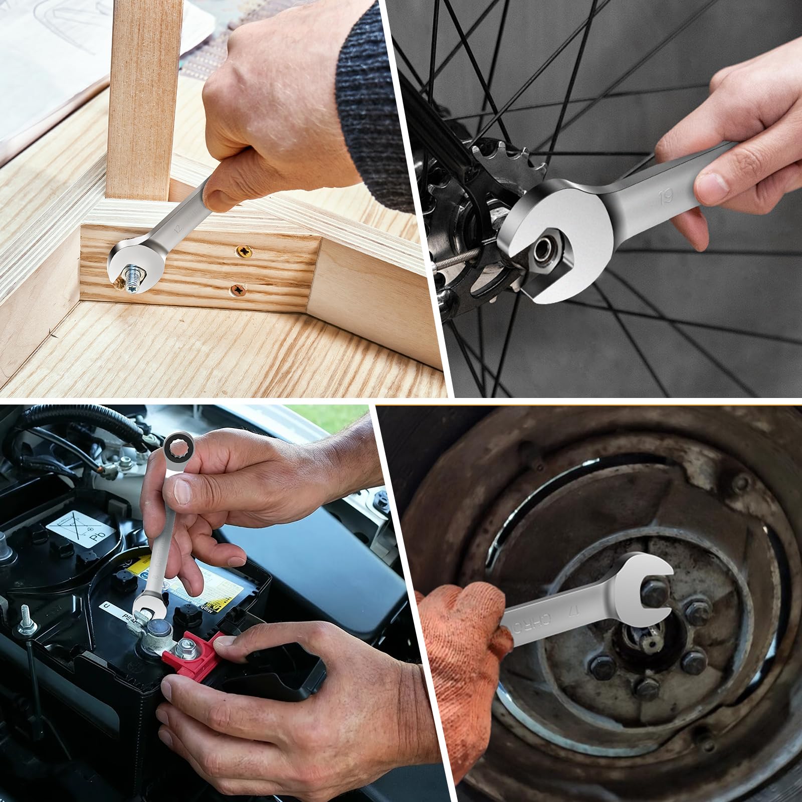 HYCHIKA Ratschenschlüssel Set, 9Pcs Ringschlüssel Set, Schraubenschlüssel set 6-19 mm, Maulschlüssel Ringmaulschlüssel für Fahrradreparatur Autoreparatur