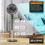 Brandson - Standventilator 3D mit ECO DC Motor – sehr leise – Preisträger 2025-60% Energieeinsparung – Ventilator mit 24 Geschwindigkeiten – horizontale und vertikale Oszillation – Fernbedienung