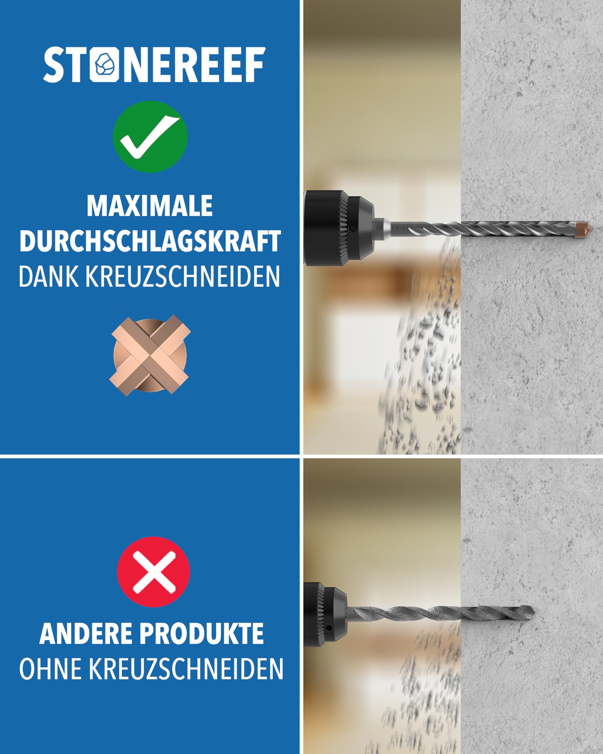 SDS Plus Betonbohrer – 7-teilig inkl. Kassette – Ø 5, 6, 6, 8, 8, 10, 12 mm x 156 mm – Profi Bohrset für Beton, Stein & Mauerwerk