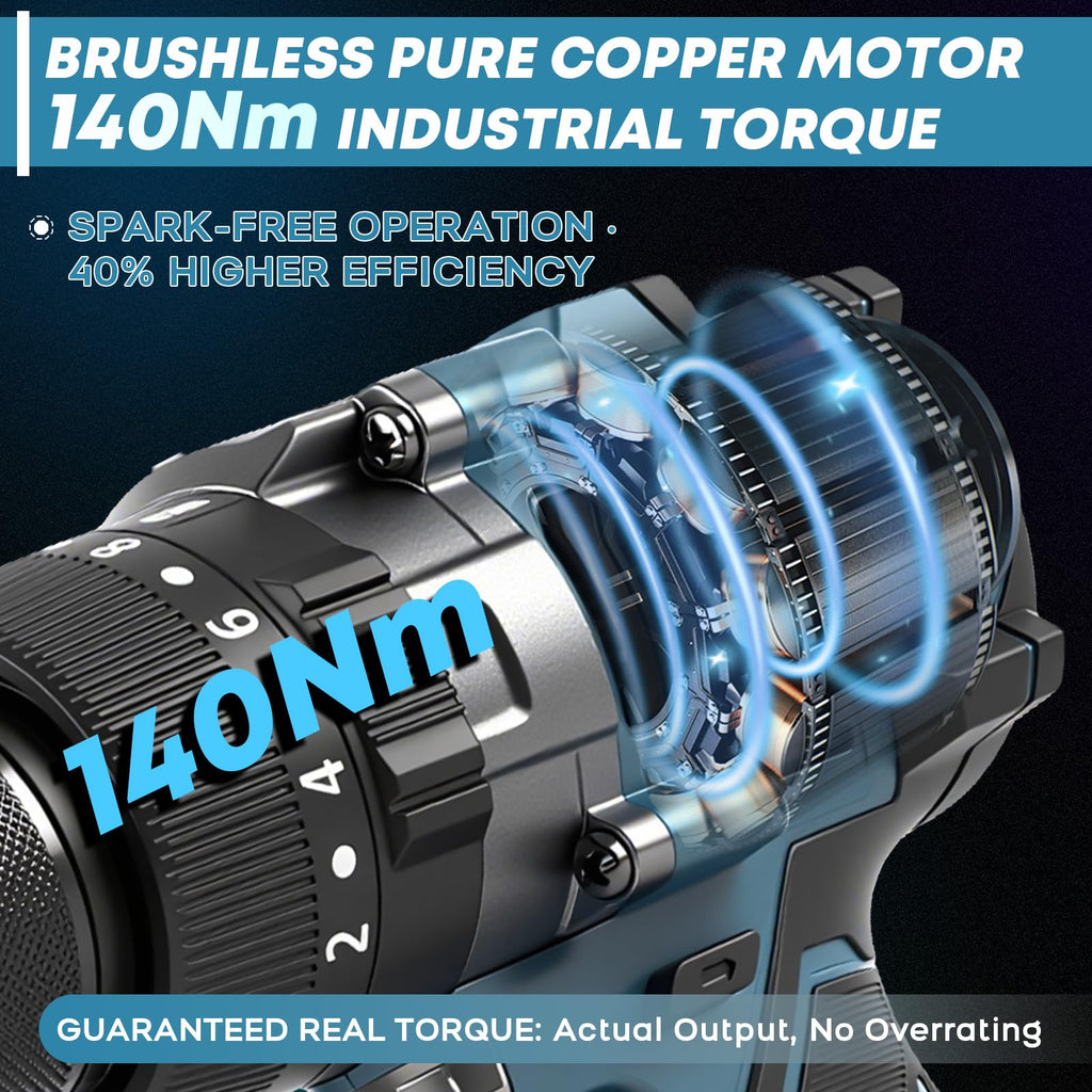 FormiPow Akkuschrauber mit Schlagbohrfunktion, 140 Nm Bürstenloser Akku Schlagbohrschrauber, Kompatibel mit Makita 18V Akku, 2200 RPM, Bohrschrauber mit 13mm Bohrfutter, 2 stufige, ohne Akkus