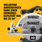 DEWALT 18 Volt Akku-Handkreissäge (760 Watt Abgabeleistung, Sägeblatt-ø: 165 x 20 mm, bis 50° Neigungsverstellung, 24-Zahn HM Sägeblatt, T STAK Box VI, Lieferung ohne Akku & Ladegerät), DCS391NT-XJ