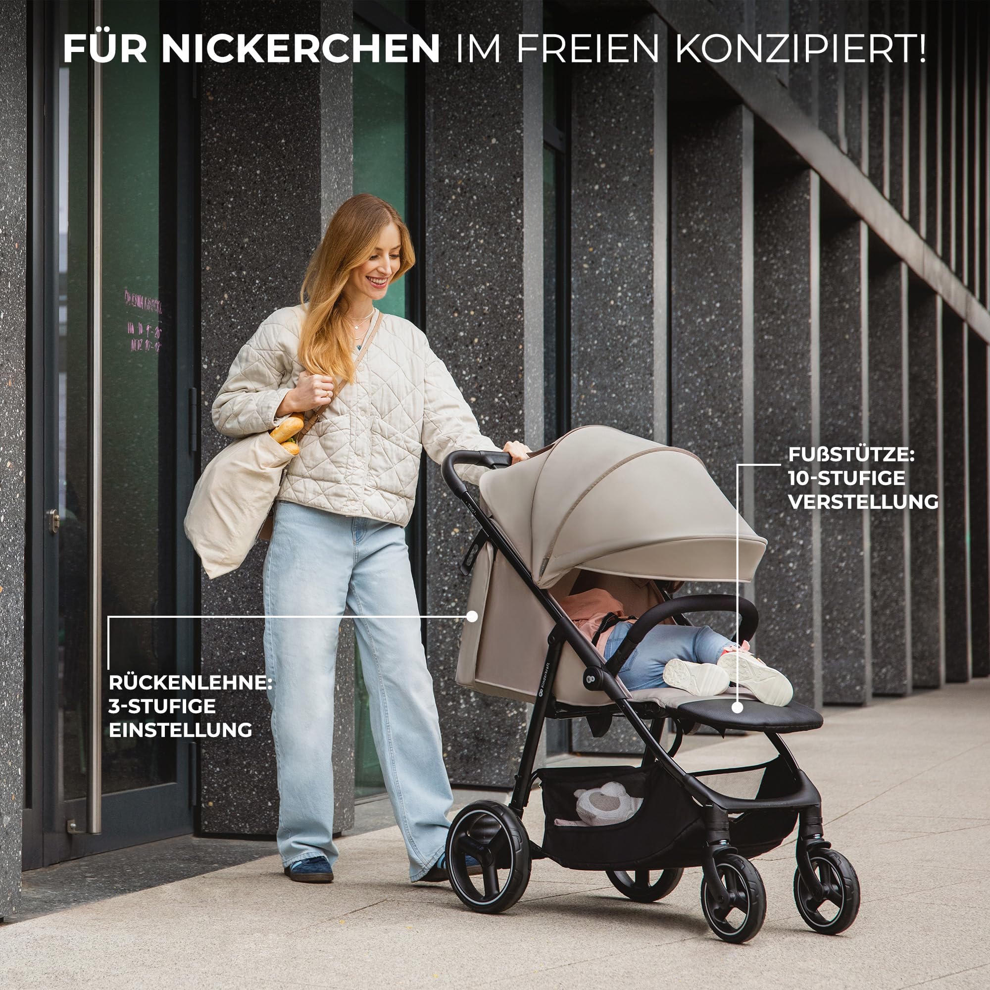 Kinderkraft TRIG 3 Kinderwagen, Kinderbuggy, Liegewagen, Sportwagen, Buggy, Zusammenklappen, Breite und tiefe Sitz, mit Liegeposition, 4 Rad Dämpfung, Große Dach, 5-Punkt-Gurt, bis zu 25 kg, Grau